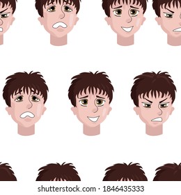 nahtloser Hintergrund der Aufkleber männliche Gesicht mit unterschiedlichen Emotionen
