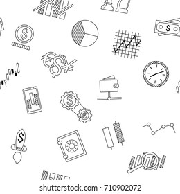Seamless background of stock forex icons. Finance exchange investing icon background. Money, income, trade. Vector illustration