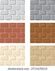 Patrón de pared de ladrillo de piedra de fondo sin costuras en gris claro, gris oscuro, rojo claro, rojo oscuro, bronceado claro y color bronceado oscuro paquete de Vector