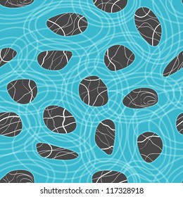 Seamless background with stones, circles and blue water. Vector illustration