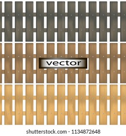 Seamless background straight fence, decorative fence territory three colors under natural wood light new and dark old.
