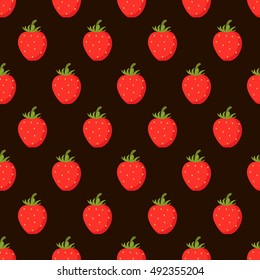 Seamless background with strawberries on black background