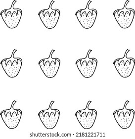 Seamless background with strawberry drawn with black marker on a white paper. Beautiful fruits background.