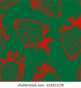 Seamless background of strawberry drawn with pen and ink.