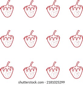 Seamless background with strawberry drawn with red marker on a white paper. Beautiful fruits background.