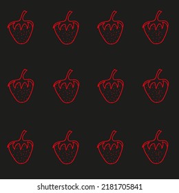 Seamless background with strawberry drawn with red marker on a black paper. Beautiful fruits background.