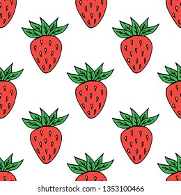 Seamless background with strawberry. Endless pattern on white background. Vector image. Sweet food. 