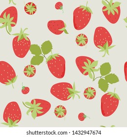 seamless background with strawberry and leaf