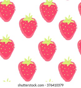 Seamless background with strawberry on the white background. Vector repeated pattern.