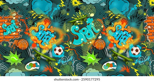 Seamless background street graffiti. hand drawing. Not AI, Vector illustration