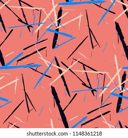 Seamless Background with Stripes. Abstract Scratched Texture with Dry Brush Strokes. Scribbled Grunge Motif for Tablecloth, Wallpaper, Linen. Trendy Vector Background