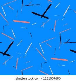 Seamless Background with Stripes. Abstract Scratched Texture with Brush Strokes. Scribbled Grunge Rapport for Chintz, Calico, Swimwear. Trendy Vector Background