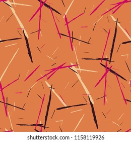 Seamless Background with Stripes. Abstract Scratched Texture with Dry Brush Strokes. Scribbled Grunge Pattern for Tablecloth, Wallpaper, Linen. Trendy Vector Background with Stripes
