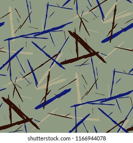 Seamless Background with Stripes. Abstract Scratched Texture with Brush Strokes. Scribbled Grunge Motif for Print, Cotton, Curtains. Trendy Vector Background with Stripes