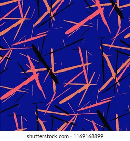 Seamless Background with Stripes. Abstract Scratched Texture with Dry Brush Strokes. Scribbled Grunge Pattern for Print, Cotton, Curtains. Retro Vector Background