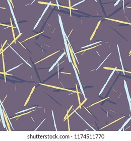 Seamless Background with Stripes. Abstract Scratched Texture with Dry Brush Strokes. Scribbled Grunge Motif for Print, Cotton, Curtains. Rustic Vector Background