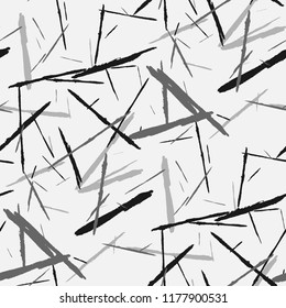 Seamless Background with Stripes. Abstract Scratched Texture with Dry Brush Strokes. Scribbled Grunge Motif for Print, Cotton, Curtains. Trendy Vector Background