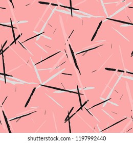Seamless Background with Stripes. Abstract Scratched Texture with Dry Brush Strokes. Scribbled Grunge Rapport for Tablecloth, Wallpaper, Dress. Trendy Vector Background