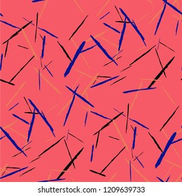Seamless Background with Stripes. Abstract Scratched Texture with Dry Brush Strokes. Scribbled Grunge Motif for Chintz, Calico, Linen. Retro Vector Background