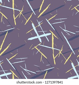 Seamless Background with Stripes. Abstract Scratched Texture with Brush Strokes. Scribbled Grunge Motif for Chintz, Calico, Linen. Trendy Vector Background