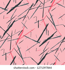 Seamless Background with Stripes. Abstract Scratched Texture with Dry Brush Strokes. Scribbled Grunge Pattern for Cloth, Cotton, Curtains. Retro Vector Background