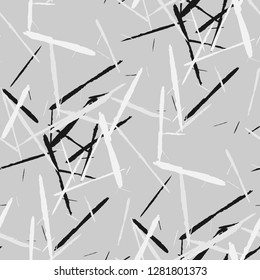 Seamless Background with Stripes. Abstract Scratched Texture with Dry Brush Strokes. Scribbled Grunge Motif for Tablecloth, Wallpaper, Dress. Rustic Vector Background with Stripes