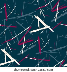 Seamless Background with Stripes. Abstract Scratched Texture with Dry Brush Strokes. Scribbled Grunge Motif for Chintz, Calico, Swimwear. Retro Vector Background