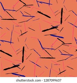 Seamless Background with Stripes. Abstract Scratched Texture with Dry Brush Strokes. Scribbled Grunge Motif for Chintz, Calico, Linen. Trendy Vector Background with Stripes