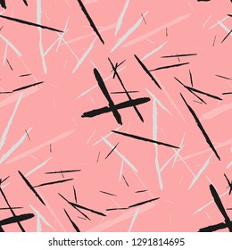 Seamless Background with Stripes. Abstract Scratched Texture with Dry Brush Strokes. Scribbled Grunge Motif for Tablecloth, Wallpaper, Linen. Retro Vector Background