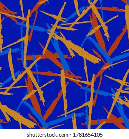 Seamless Background with Stripes. Abstract Texture with Horizontal, Vertical, Diagonal Brush Strokes. Scribbled Grunge Pattern for Wallpaper, Print, Textile. Rustic Vector Background with Stripes