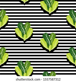 Seamless background with stripes and lettuces with dark shadow. Vector illustration design for template.