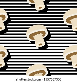 Seamless background with stripes and  mushrooms with dark shadow. Vector illustration design for template.