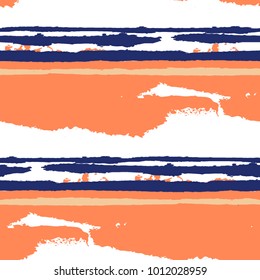 Seamless Background with Stripes Painted Lines. Texture with Horizontal Dry Brush Strokes. Scribbled Grunge Rapport for Sportswear, Fabric, Cloth. Rustic Vector Background