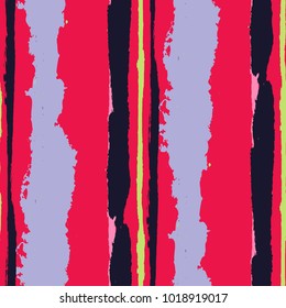 Seamless Background with Stripes Painted Lines. Texture with Vertical Brush Strokes. Scribbled Grunge Pattern for Cloth, Fabric, Textile. Rustic Vector Background with Stripes