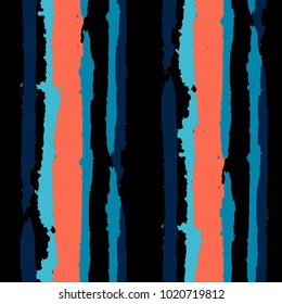 Seamless Background with Stripes Painted Lines. Texture with Vertical Dry Brush Strokes. Scribbled Grunge Motif for Linen, Fabric, Wallpaper. Rustic Vector Background with Stripes