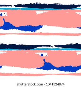 Seamless Background with Stripes Painted Lines. Texture with Horizontal Dry Brush Strokes. Scribbled Grunge Motif for Sportswear, Paper, Cloth. Retro Vector Background with Stripes