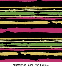 Seamless Background with Stripes Painted Lines. Texture with Horizontal Brush Strokes. Scribbled Grunge Pattern for Sportswear, Paper, Cloth. Trendy Vector Background