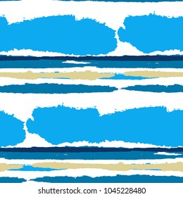 Seamless Background with Stripes Painted Lines. Texture with Horizontal Brush Strokes. Scribbled Grunge Motif for Cloth, Swimwear, Textile. Rustic Vector Background with Stripes