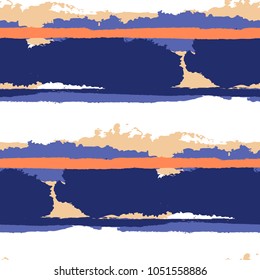 Seamless Background with Stripes Painted Lines. Texture with Horizontal Brush Strokes. Scribbled Grunge Motif for Linen, Fabric, Textile. Retro Vector Background with Stripes