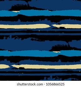 Seamless Background with Stripes Painted Lines. Texture with Horizontal Dry Brush Strokes. Scribbled Grunge Motif for Linen, Fabric, Textile. Trendy Vector Background with Stripes