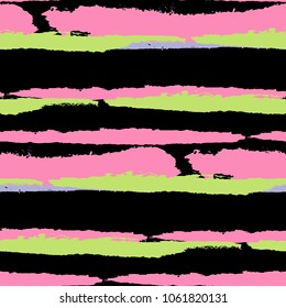 Seamless Background with Stripes Painted Lines. Texture with Horizontal Dry Brush Strokes. Scribbled Grunge Motif for Sportswear, Fabric, Cloth. Retro Vector Background with Stripes