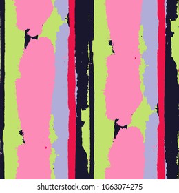 Seamless Background with Stripes Painted Lines. Texture with Vertical Brush Strokes. Scribbled Grunge Motif for Sportswear, Fabric, Wallpaper. Retro Vector Background