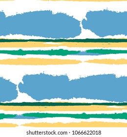 Seamless Background with Stripes Painted Lines. Texture with Horizontal Dry Brush Strokes. Scribbled Grunge Motif for Linen, Fabric, Textile. Rustic Vector Background