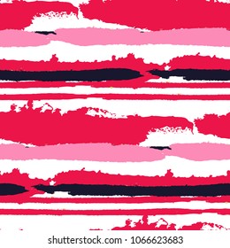 Seamless Background with Stripes Painted Lines. Texture with Horizontal Brush Strokes. Scribbled Grunge Pattern for Cloth, Swimwear, Textile. Retro Vector Background with Stripes