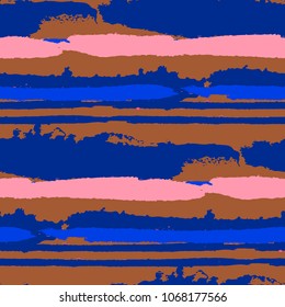Seamless Background with Stripes Painted Lines. Texture with Horizontal Dry Brush Strokes. Scribbled Grunge Motif for Linen, Fabric, Textile. Retro Vector Background with Stripes