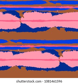 Seamless Background with Stripes Painted Lines. Texture with Horizontal Brush Strokes. Scribbled Grunge Motif for Linen, Fabric, Textile. Trendy Vector Background