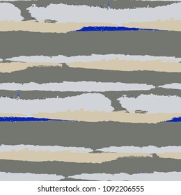 Seamless Background with Stripes Painted Lines. Texture with Horizontal Dry Brush Strokes. Scribbled Grunge Motif for Linen, Fabric, Textile. Rustic Vector Background