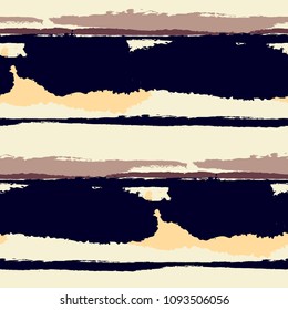 Seamless Background with Stripes Painted Lines. Texture with Horizontal Brush Strokes. Scribbled Grunge Motif for Cloth, Swimwear, Textile. Trendy Vector Background with Stripes