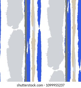 Seamless Background with Stripes Painted Lines. Texture with Vertical Dry Brush Strokes. Scribbled Grunge Pattern for Cloth, Swimwear, Textile. Trendy Vector Background