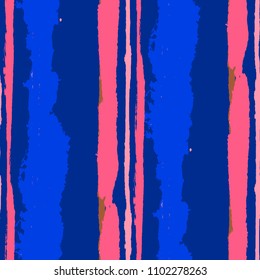 Seamless Background with Stripes Painted Lines. Texture with Vertical Dry Brush Strokes. Scribbled Grunge Motif for Linen, Fabric, Wallpaper. Trendy Vector Background